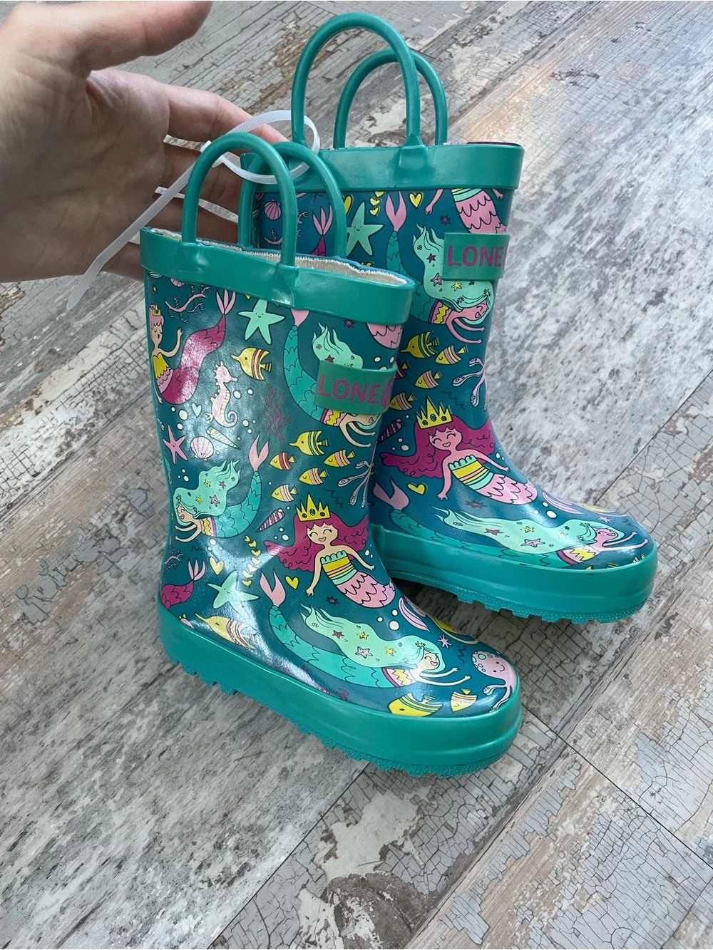 EUC Lone Cone Mermaid Patterned Rain Boots